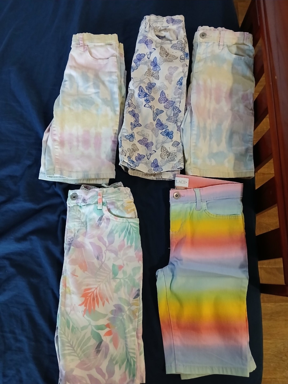 Girls' Multicolor Tie-Dye & Butterfly Print Pants - Pack of 5